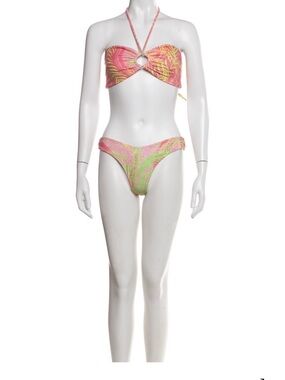 Retrofete Pink & Green Halter Ring Bandeau Bikini - Women Swim